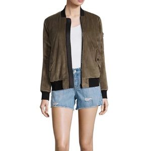 Anthropologie John + Jenn Velvet Hunter Green Reversible Bomber Jacket